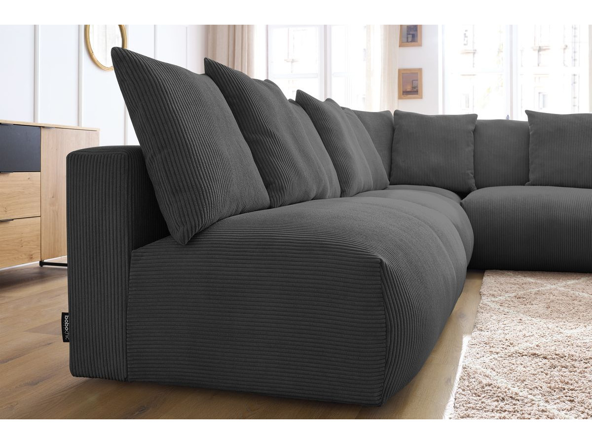 Bobochic Voltaire Ecksofa 322 × 268 cm Cordsamt Dunkelgrau Ecke rechts
