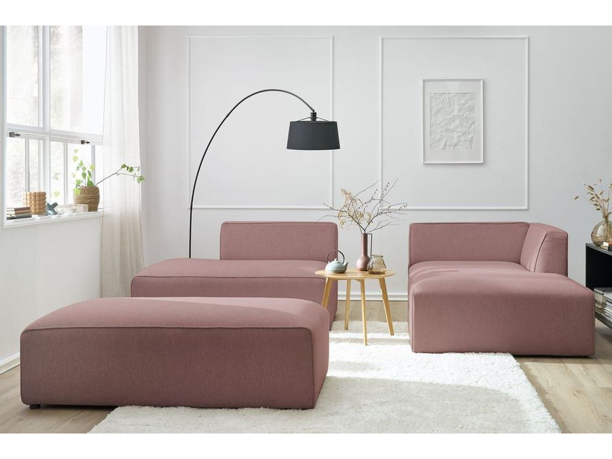 Bobochic Megeve Ecksofa mit Schlaffunktion und Pouf Melange-Stoff Rosa Ecke rechts