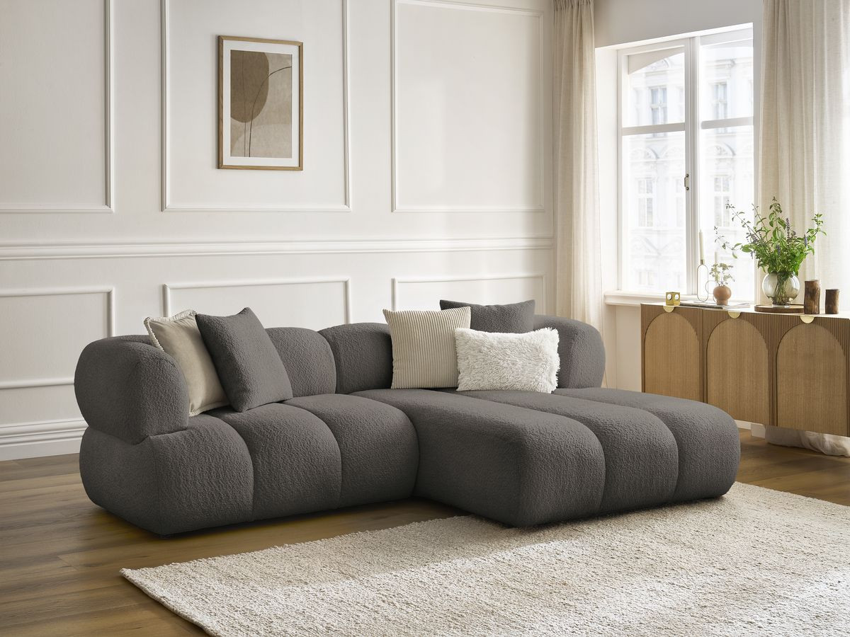 Bobochic Pamira Ecksofa Bouclé-Stoff Braun Ecke rechts