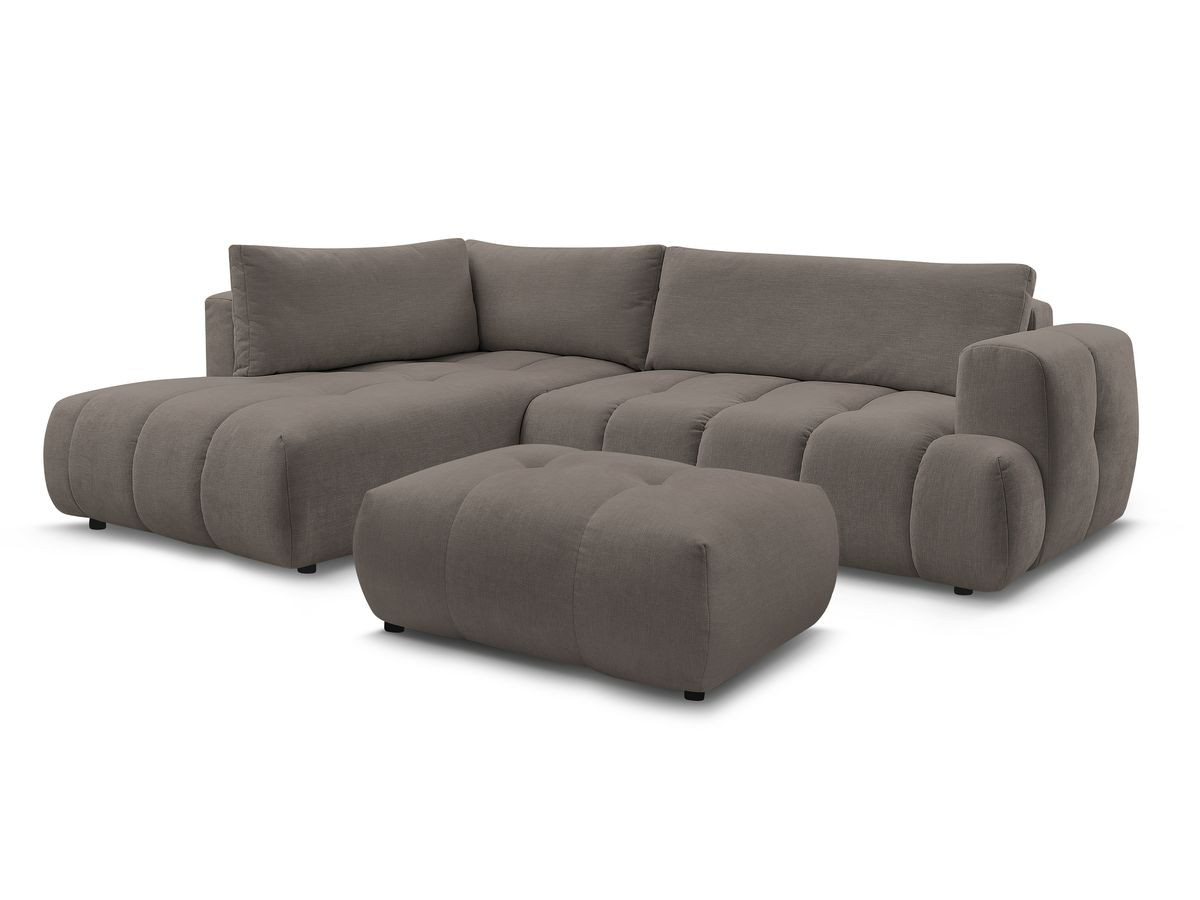 Bobochic Fuji Ecksofa mit Schlaffunktion und Bettkasten und Pouf 282 × 204 cm Stoff Taupe Ecke links