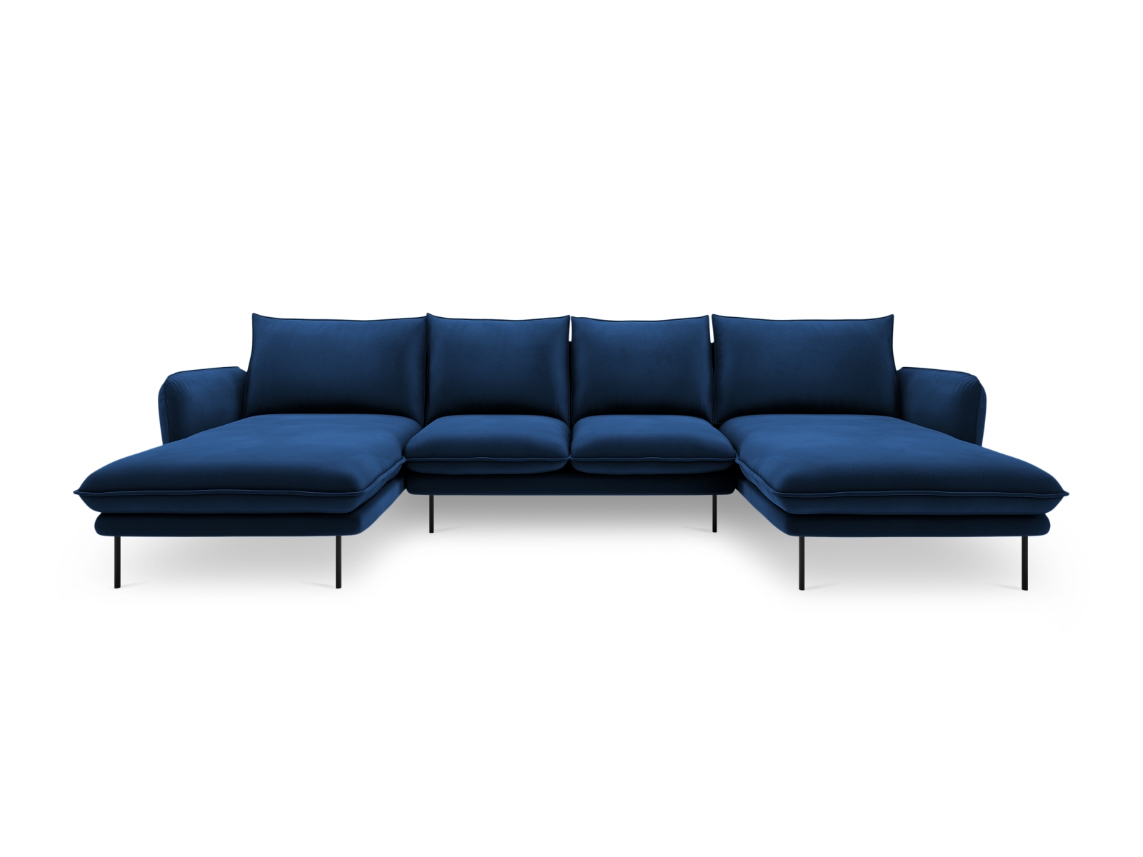 Cosmopolitan Design Panoramasofa Vienna 6-Sitzer Samt Bluvel Königsblau Beine Schwarzes Metall