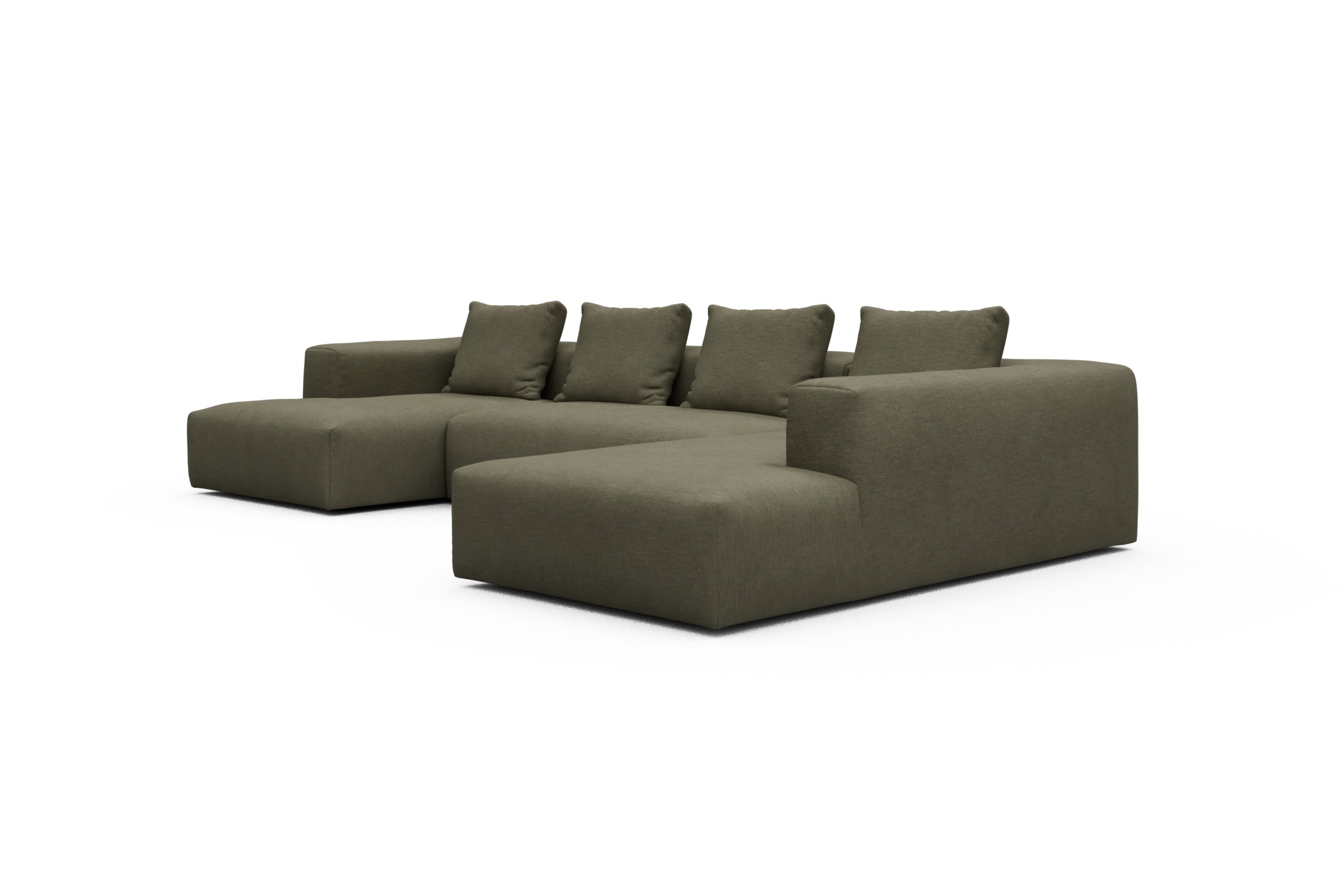 Wohnlandschaft Fred Relax-Ecke rechts mit 2-Sitzer und Chaiselongue links Vivus-Dusty-Olive