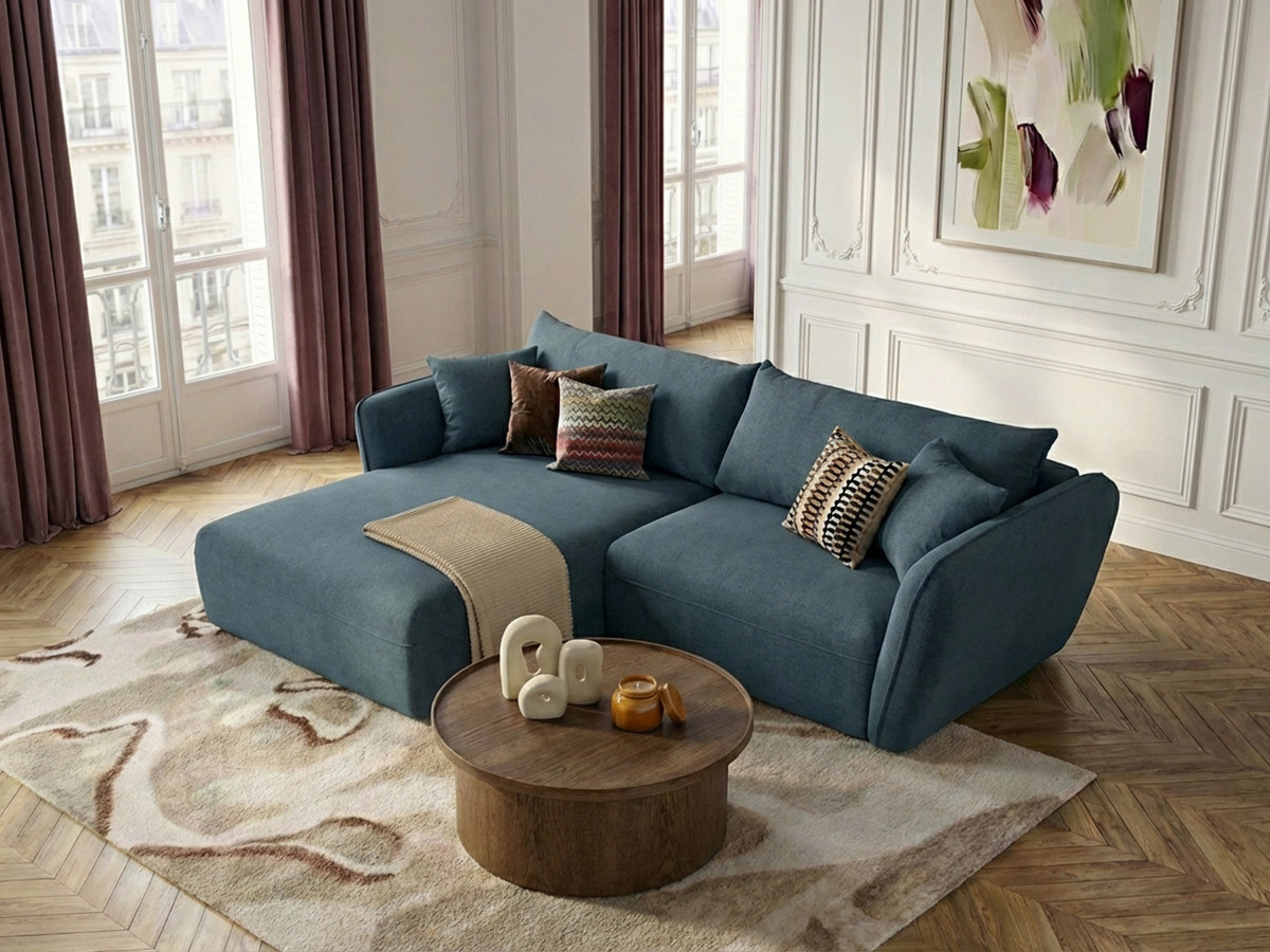 Bobochic Luigi Ecksofa Strukturstoff Blau Ecke links