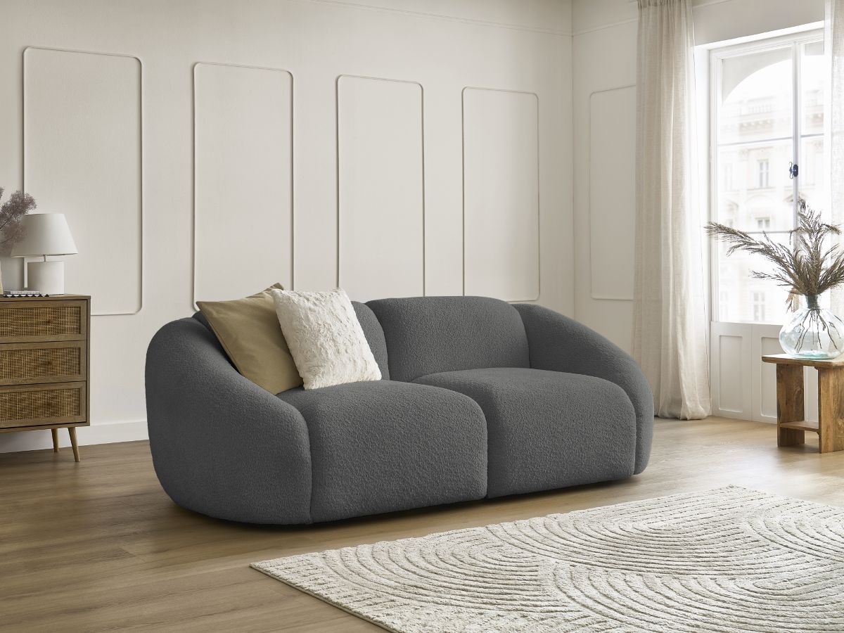 Bobochic Tina Sofa 2-Sitzer Bouclé-Stoff Dunkelgrau