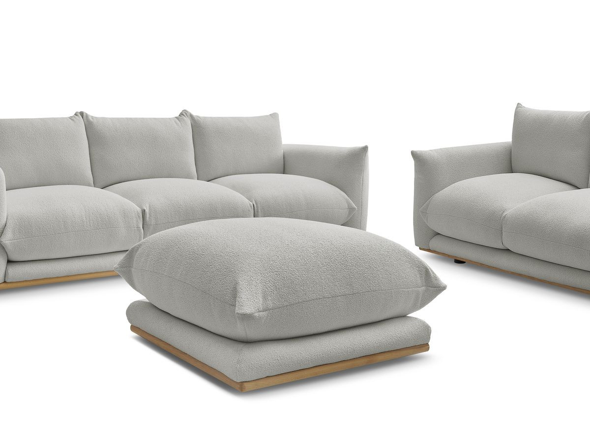 Bobochic Ernest Sofa 5-Sitzer mit Pouf Bouclé-Stoff Hellgrau