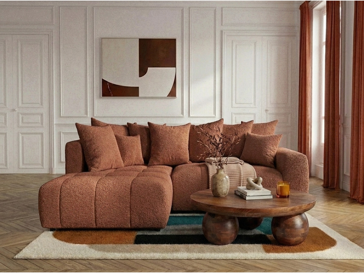 Bobochic Roxelane Ecksofa mit Schlaffunktion und Bettkasten Bouclé-Stoff Orange Ecke links