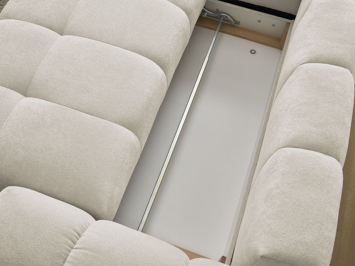 Bobochic Everest Ecksofa mit Schlaffunktion und Bettkasten 320 × 212 cm, 5 Kissen Strukturstoff Beige Ecke links