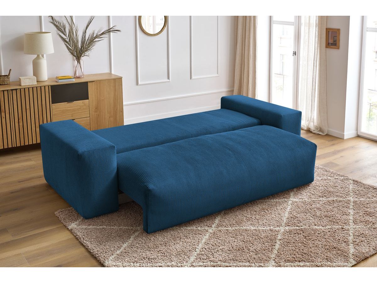Bobochic Voltaire Schlafsofa 3-Sitzer mit Bettkasten Cordsamt Dunkelblau