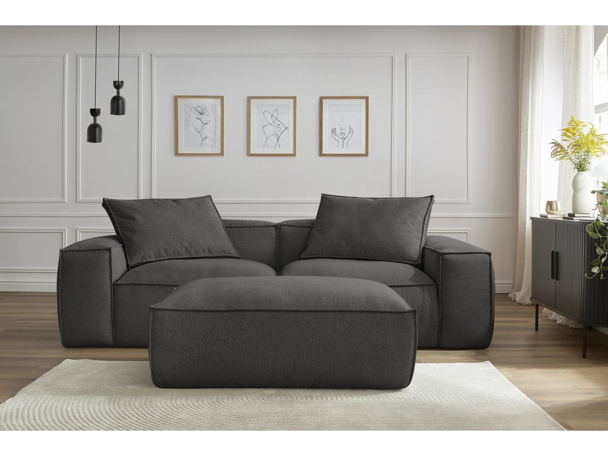 Bobochic Boheme Sofa 4-Sitzer mit Pouf Melange-Stoff Dunkelgrau