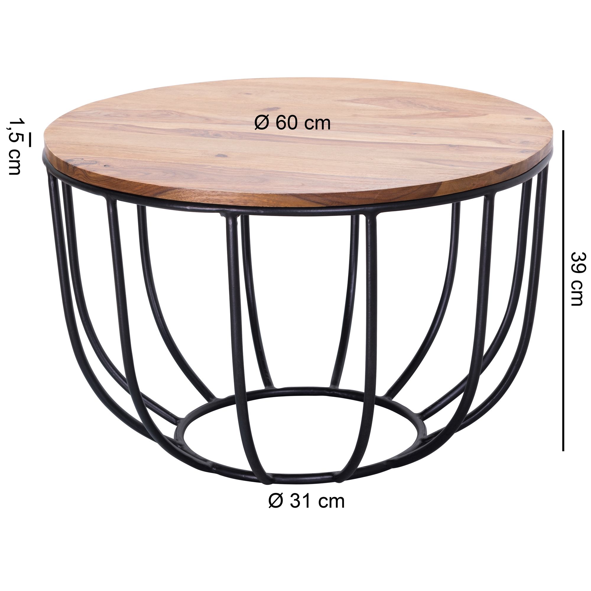 Couchtisch Gudbjerg Sheesham Massivholz Ø 60 cm