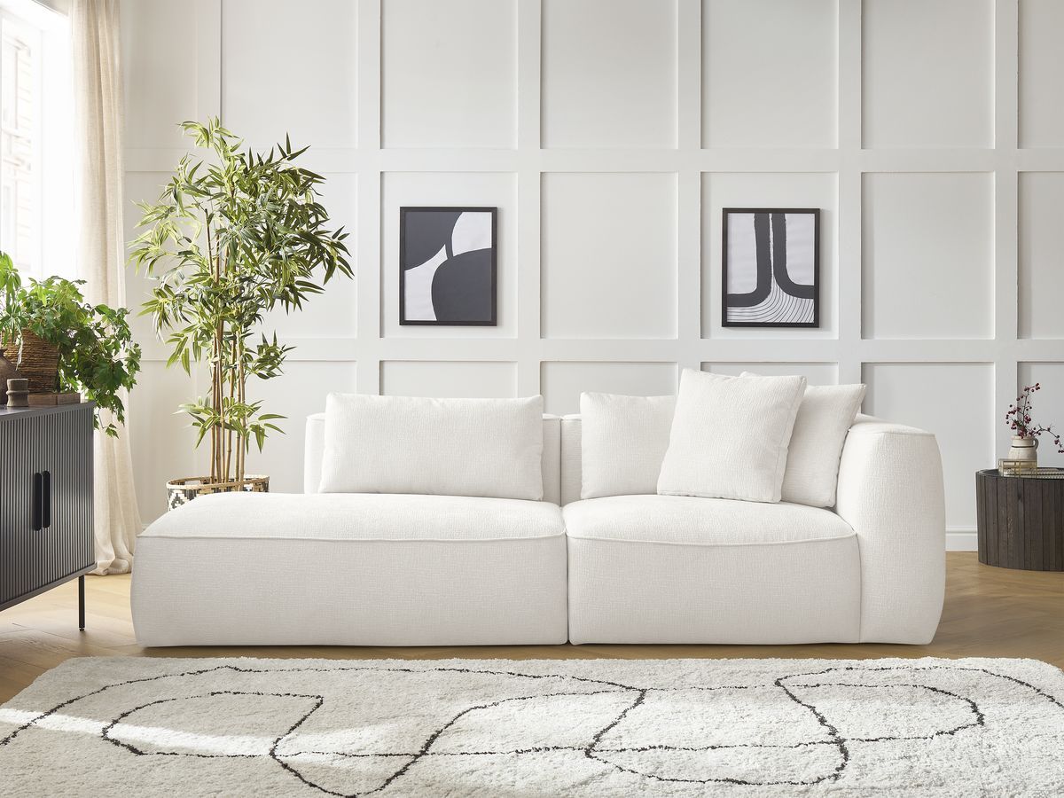 Bobochic Leopold Sofa 3-Sitzer Strukturstoff Weiß Armlehne rechts