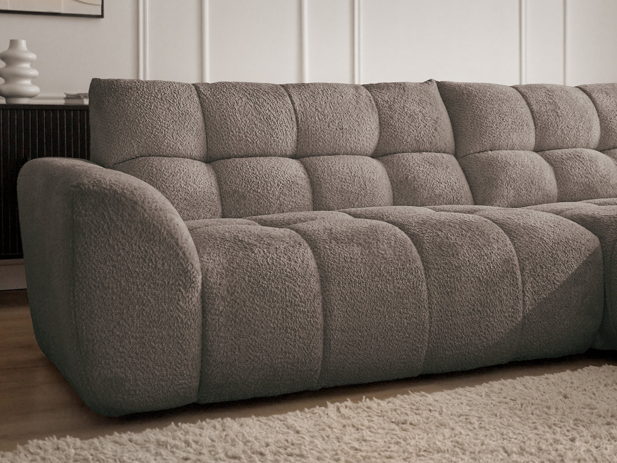 Bobochic Jaya Ecksofa mit Pouf Chenille Taupe Ecke rechts