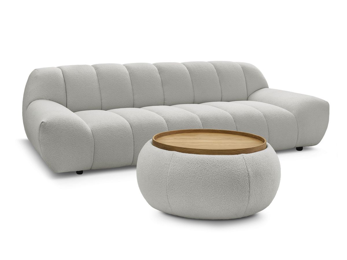 Bobochic Hayden Sofa 3-Sitzer mit Pouf 256 × 107 cm Bouclé-Stoff Hellgrau