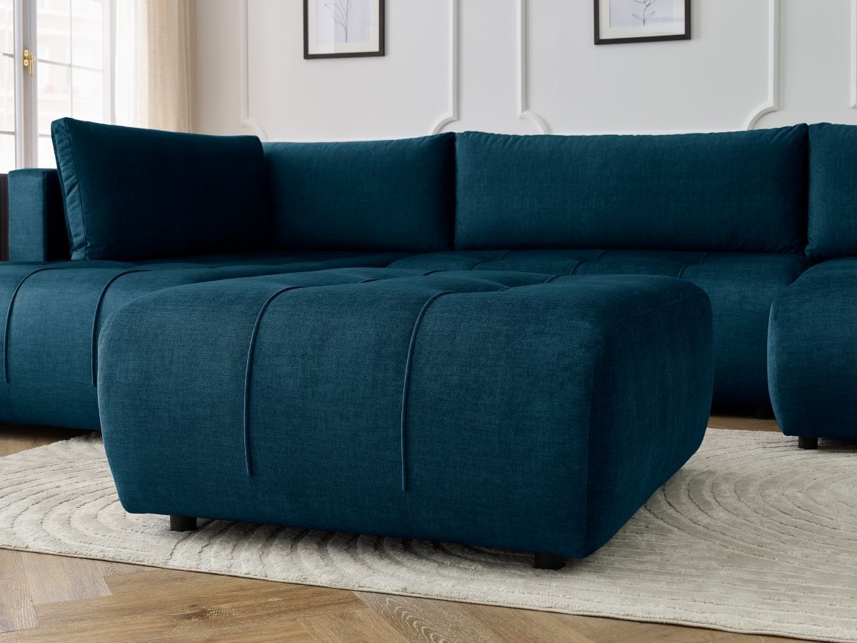 Bobochic Arsene Wohnlandschaft mit Pouf Samt Blau Ecke rechts