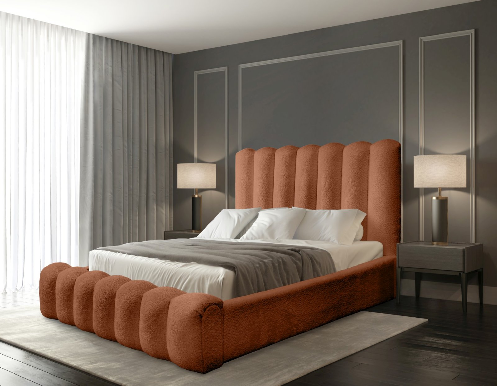 Polsterbett Laro Boucle 180x200 mit Metallrahmen Euphoria 09 Deep Terra