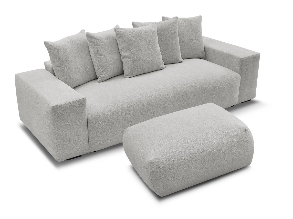 Bobochic Voltaire Sofa 4-Sitzer mit Pouf 280 × 124 cm Melange-Stoff Hellgrau