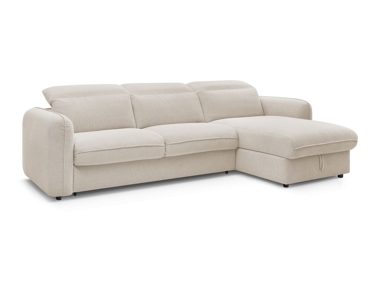 Bobochic Achille Ecksofa mit Schlaffunktion und Bettkasten Melange-Stoff Beige, Liegefläche 160 × 200 cm