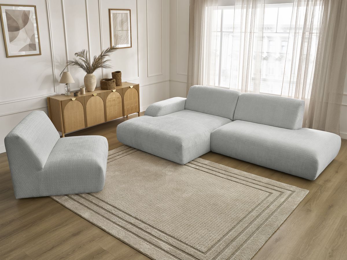 Bobochic Sirius Ecksofa 405 × 170 cm Strukturstoff Hellgrau Ecke links