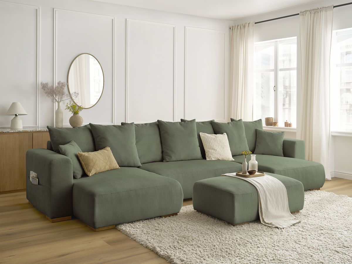 Bobochic Sidonie Wohnlandschaft mit Pouf Cordsamt Grün