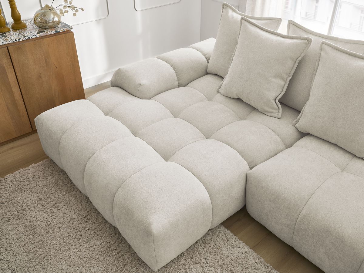 Bobochic Everest Ecksofa mit Schlaffunktion und Bettkasten 318 × 180 cm, 7 Kissen Strukturstoff Beige Ecke links