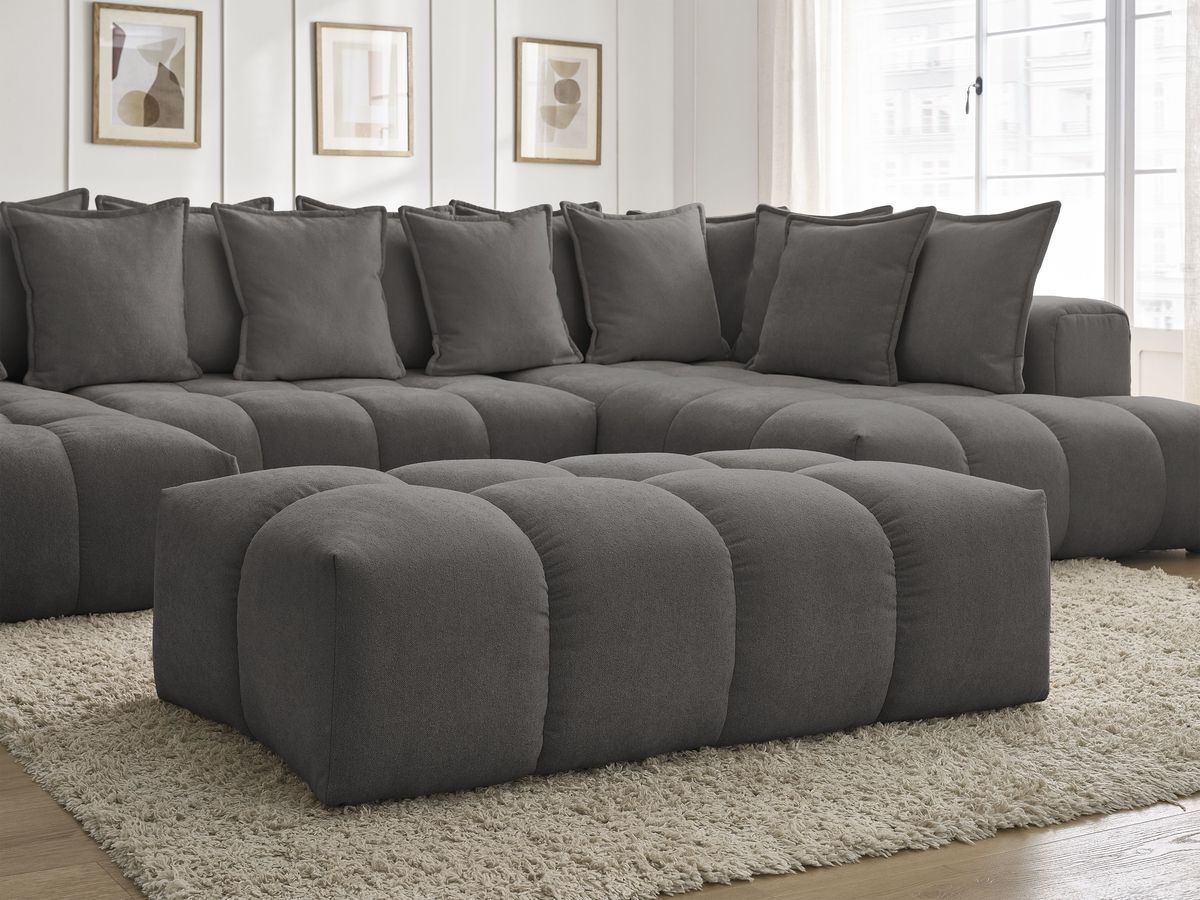 Bobochic Everest Wohnlandschaft mit Pouf, 14 Kissen Strukturstoff Dunkelgrau Ecke links