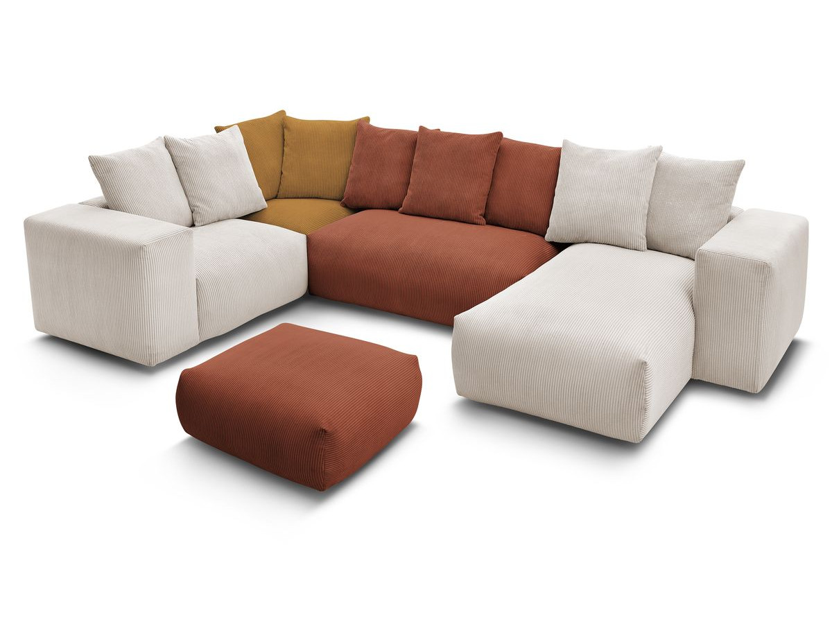 Bobochic Voltaire Wohnlandschaft mit Pouf 356 × 214 cm Cordsamt Mehrfarbig Ecke rechts