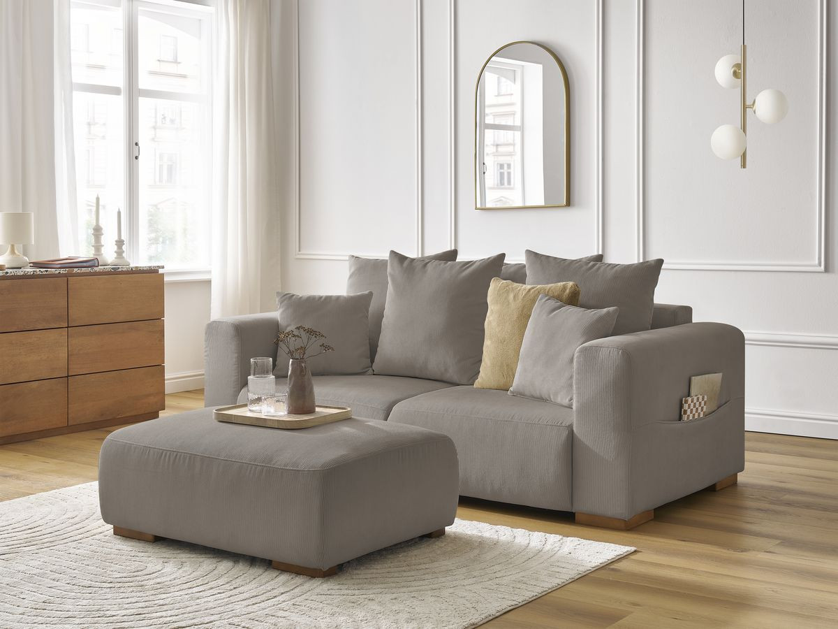 Bobochic Sidonie Sofa 3-Sitzer mit Pouf Cordsamt Taupe