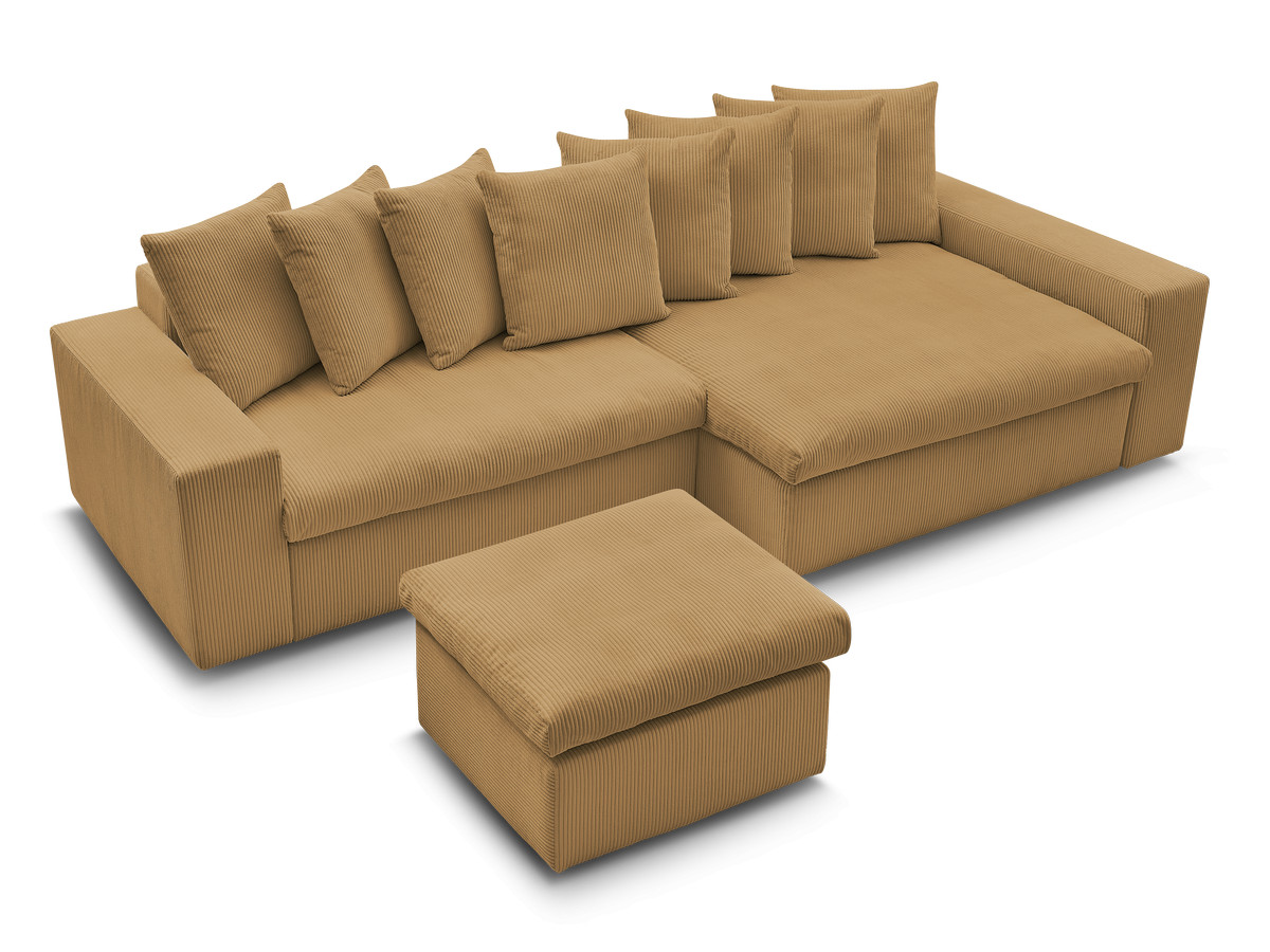 Bobochic Enore Ecksofa mit Pouf Cordsamt Gelb Ecke rechts