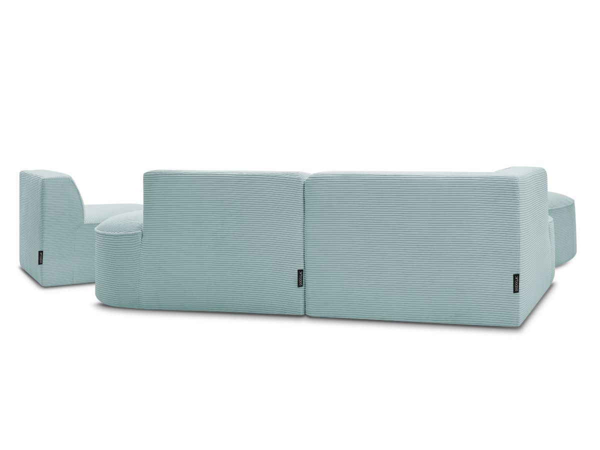 Bobochic Rousseau Ecksofa mit Sofamodul und Pouf Cordsamt Hellblau Ecke links