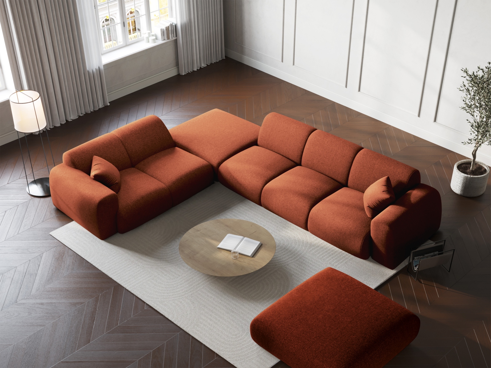 Cosmopolitan Design Ecksofa Nolio 4-Sitzer offen Chenille Haga Terrakotta Links