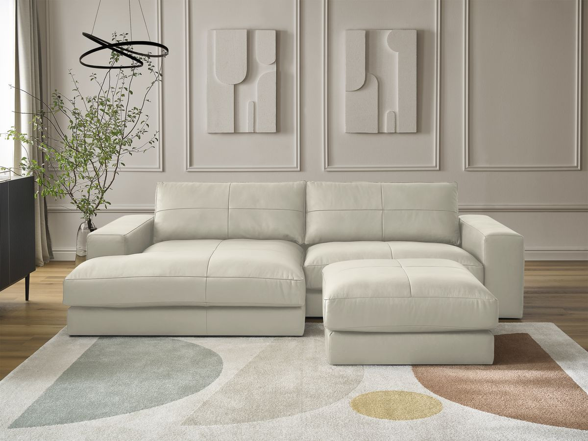 Bobochic Leonard Ecksofa mit Pouf 274 × 159 cm Leder Beige Ecke links