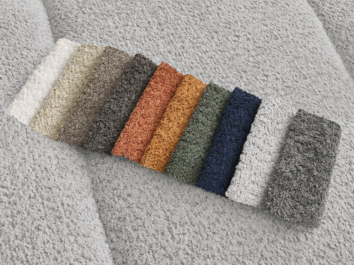Bobochic Pamira Sofa 3-Sitzer mit Pouf Bouclé-Stoff Hellgrau