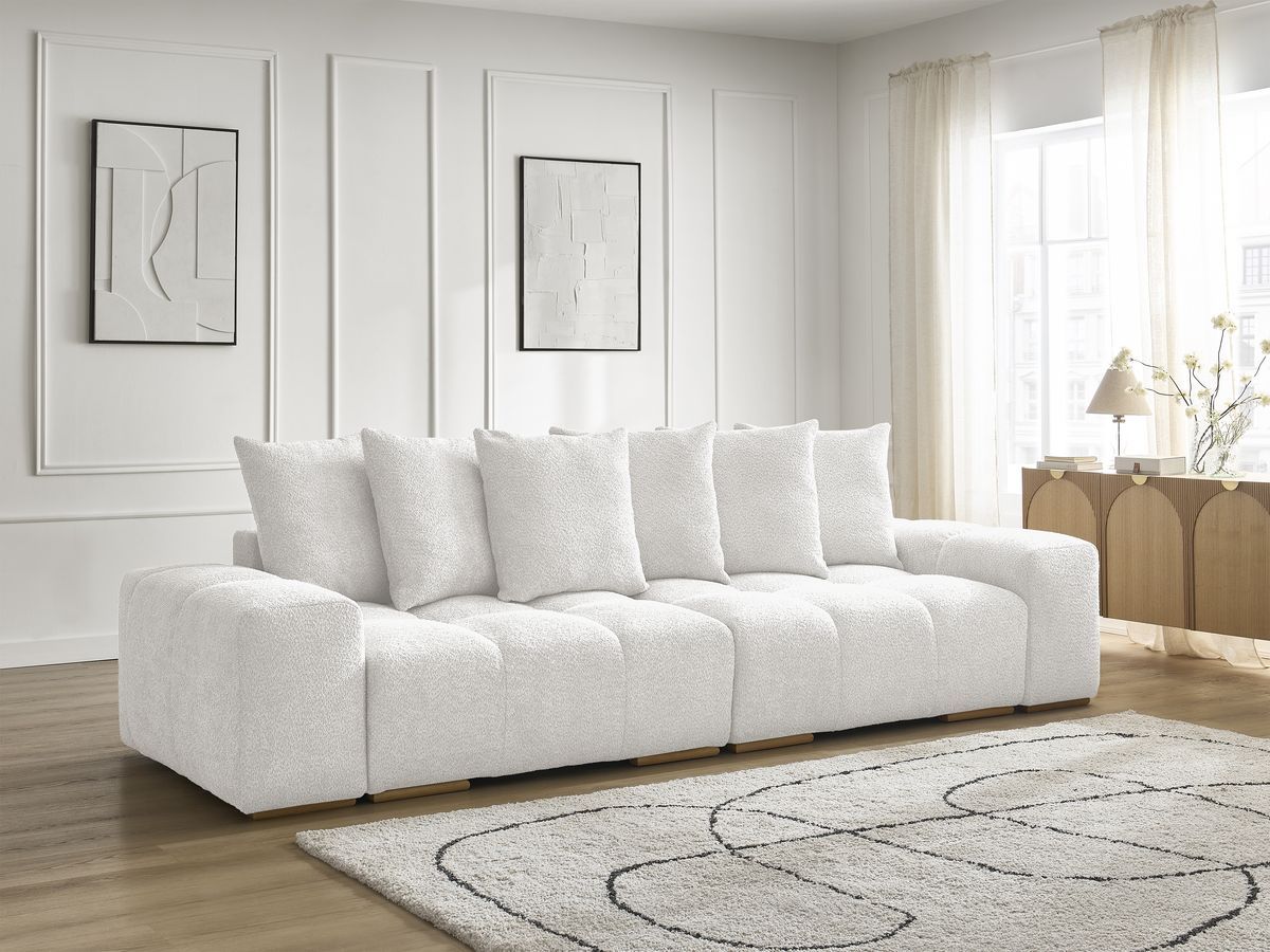 Bobochic Anakin Sofa 3-Sitzer, 6 Kissen Bouclé-Stoff Weiß