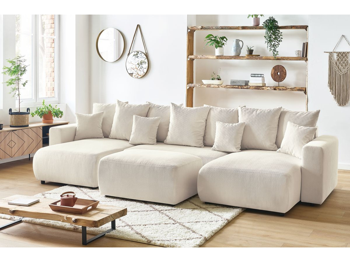 Bobochic Envy Wohnlandschaft mit Pouf Cordsamt Beige