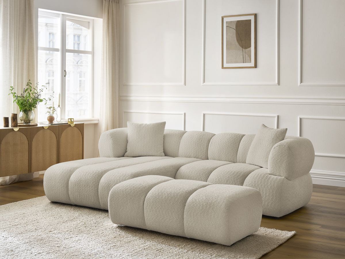 Bobochic Pamira Ecksofa mit Pouf Bouclé-Stoff Beige Ecke links
