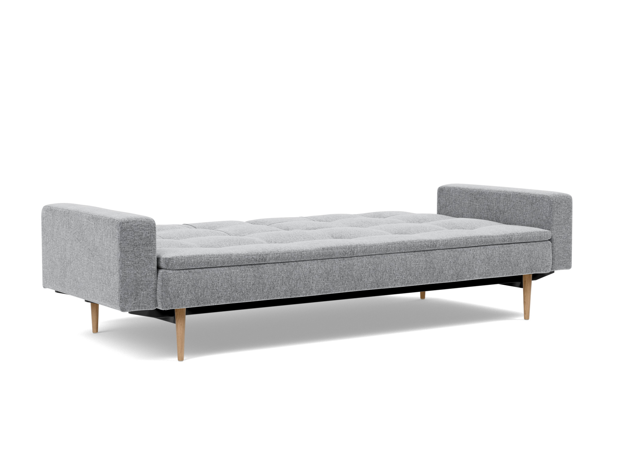 Schlafsofa Dublexo mit Armlehnen Strukturierter Stoff Twist 565-Granite Beine Styletto Eiche hell