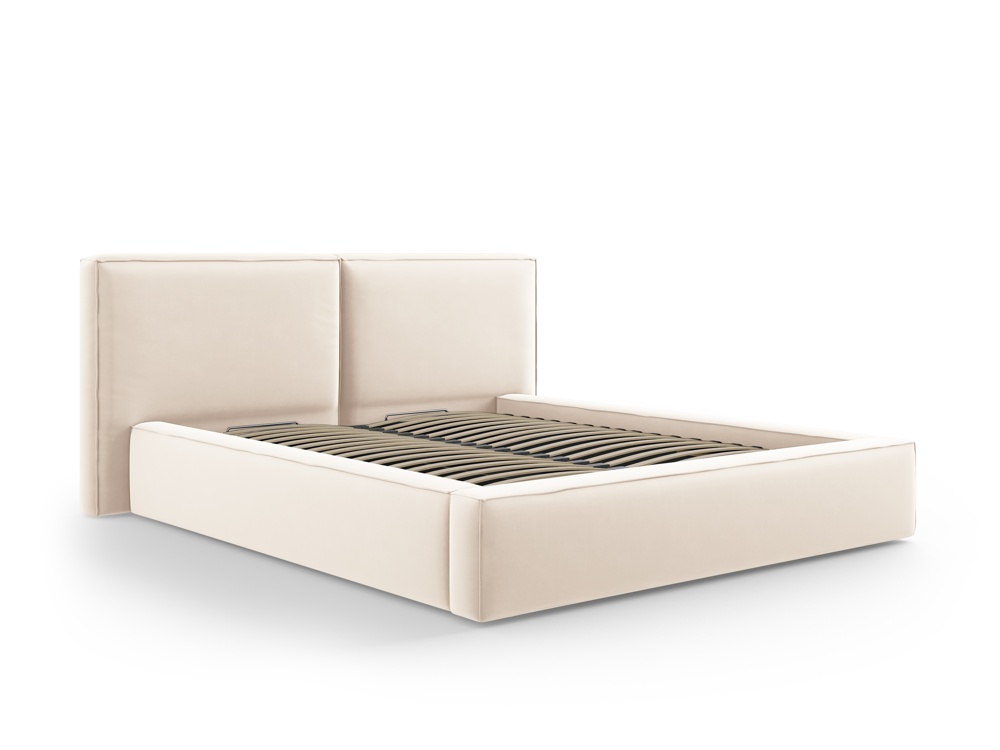 Cosmopolitan Design Stauraumbett mit doppeltem Kopfteil Arendal 160x200 Samt Bluvel Helles Beige