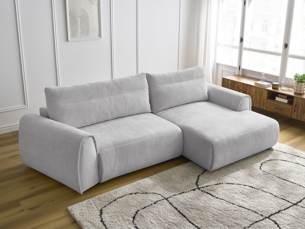 Bobochic Aden Ecksofa 293 × 152 cm Stoff Hellgrau Ecke rechts