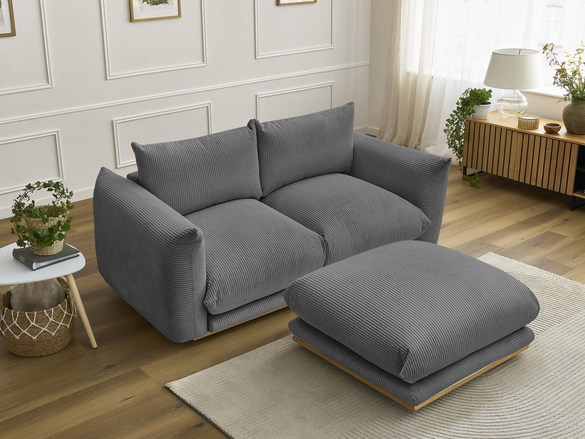 Bobochic Ernest Sofa 3-Sitzer mit Pouf 193 × 106 cm Cordsamt Dunkelgrau