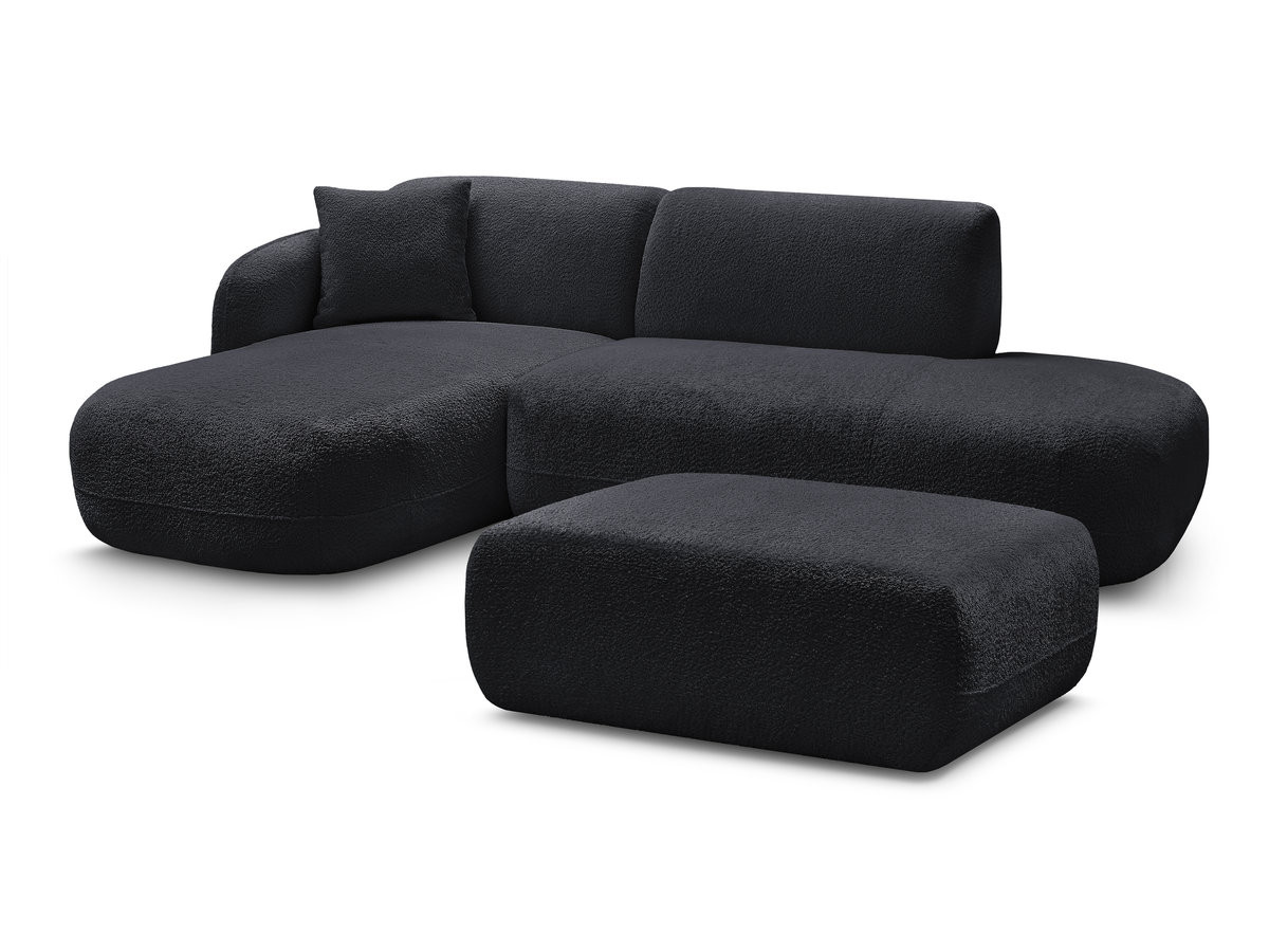 Bobochic Anda Ecksofa mit Pouf 241 × 163 cm Chenille Schwarz Ecke links