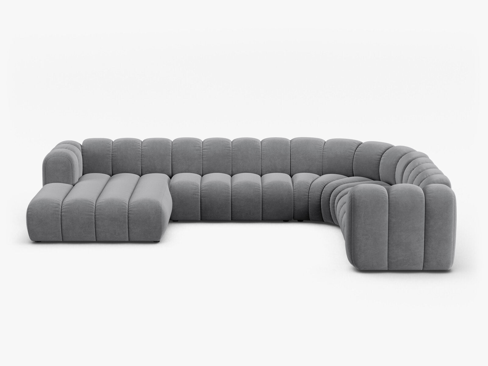 Micadoni Modulares Panorama Ecksofa Lupine 6-Sitzer Rechts Samt Salvador Grau