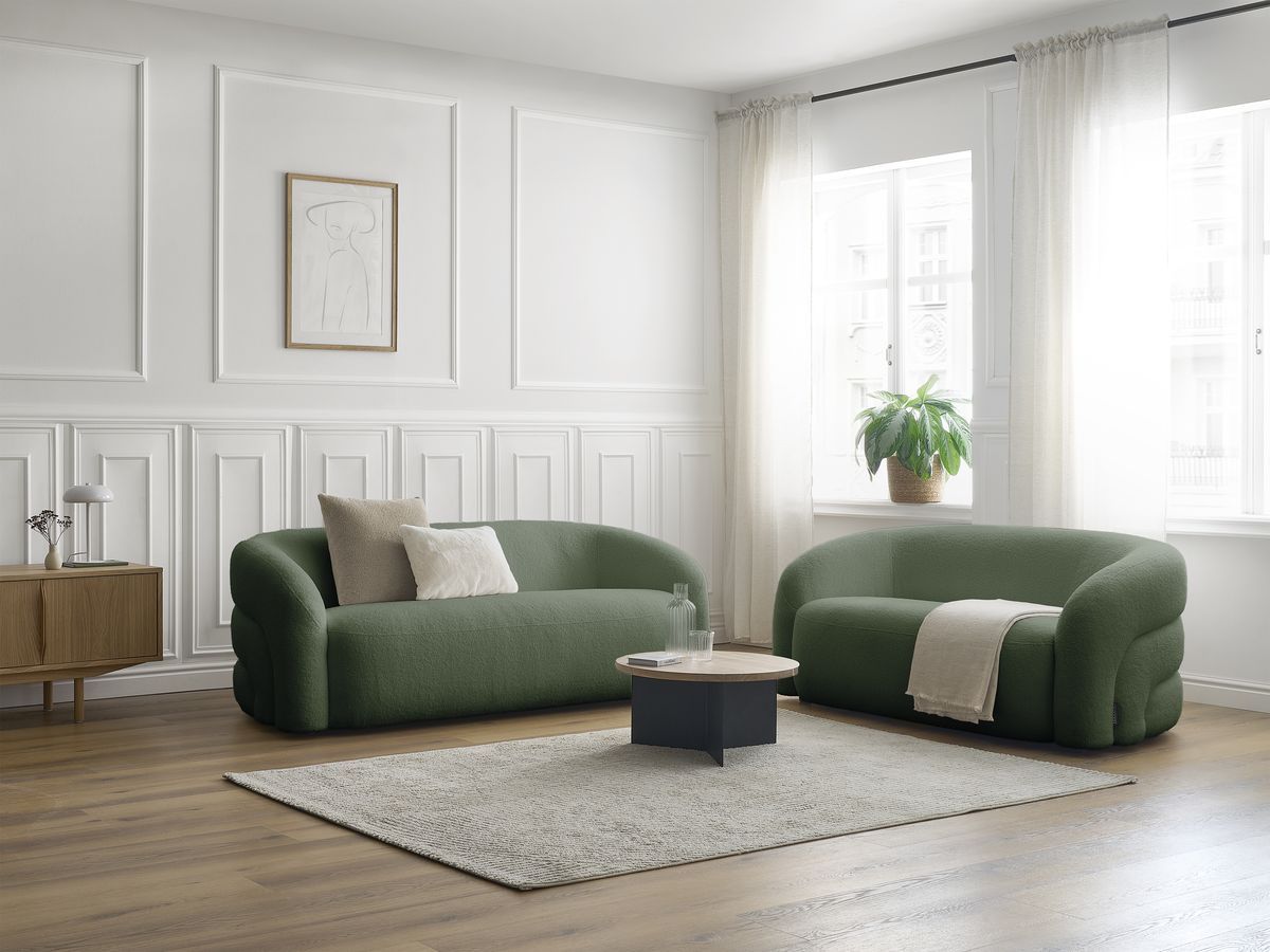 Bobochic Elina Sofa 5-Sitzer Bouclé-Stoff Grün