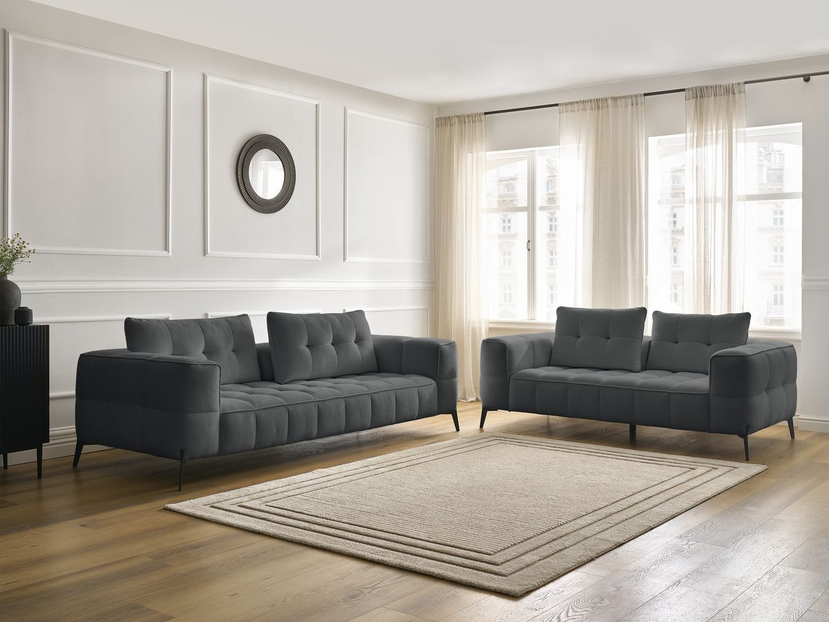 Bobochic Anis Sofa-Set 3- und 2-Sitzer Strukturstoff Dunkelgrau