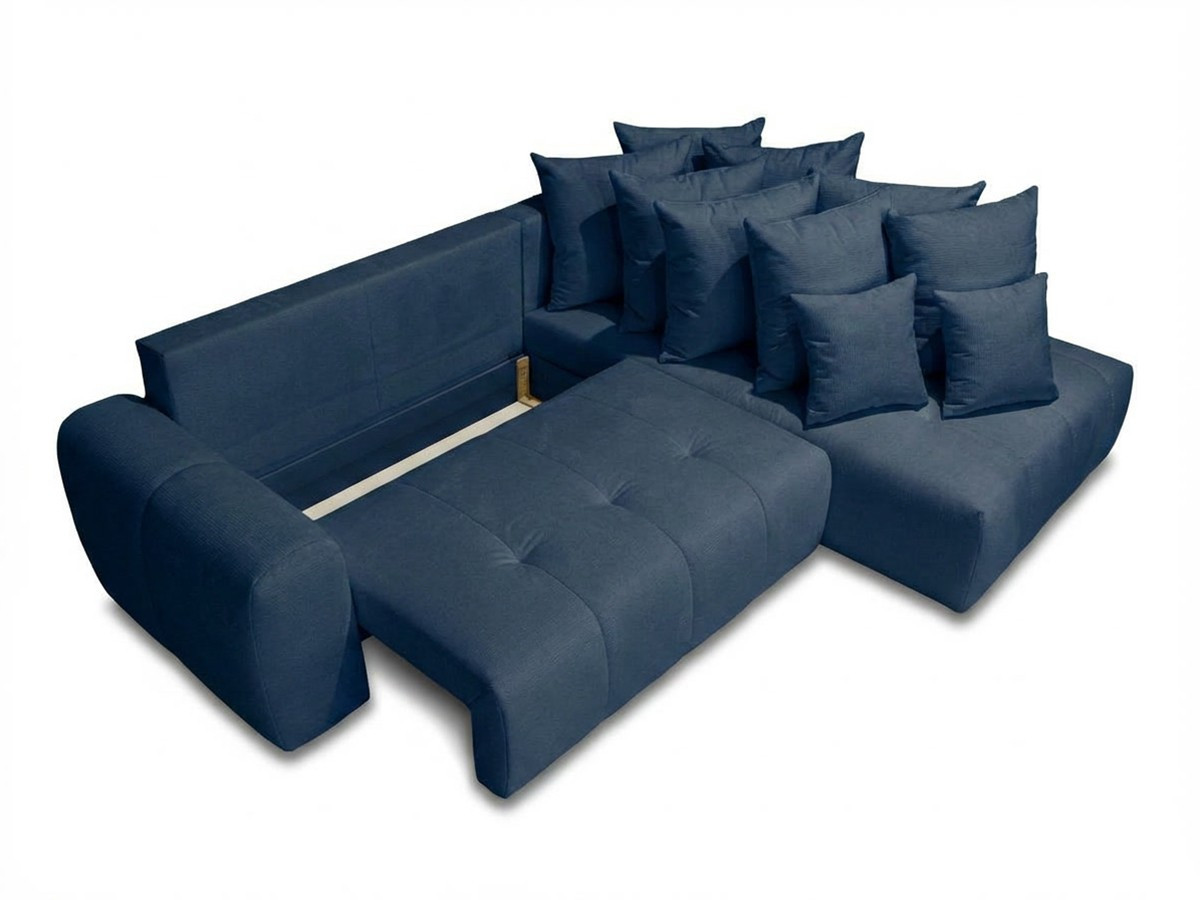 Bobochic Roxelane Ecksofa mit Schlaffunktion und Bettkasten Melange-Stoff Dunkelblau Ecke rechts