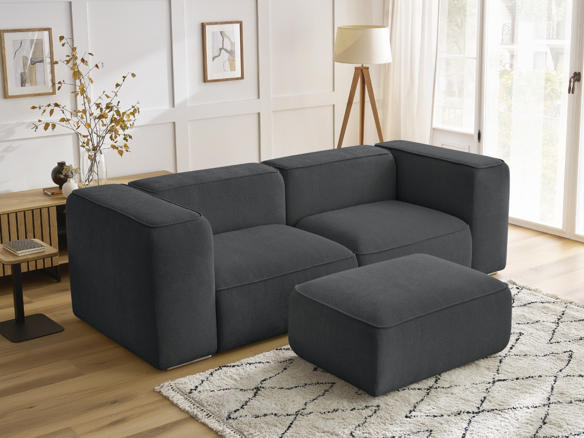 Bobochic Zephyr Sofa 3-Sitzer mit Pouf Strukturstoff Dunkelgrau