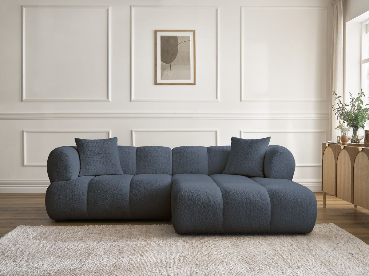 Bobochic Pamira Ecksofa Bouclé-Stoff Dunkelblau Ecke rechts