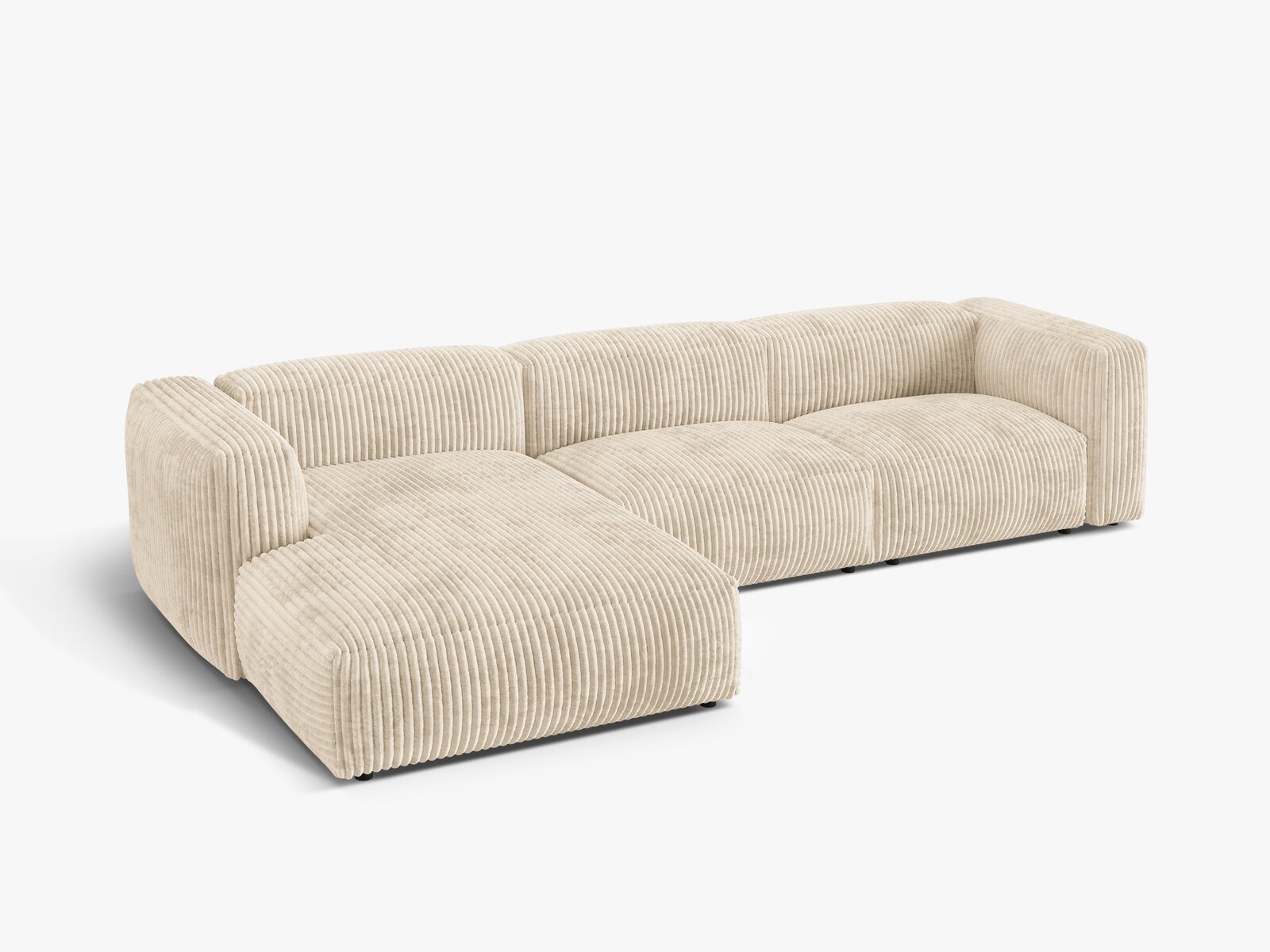 Micadoni Ecksofa Martina 3-Sitzer Links Kord Tilia Helles Beige