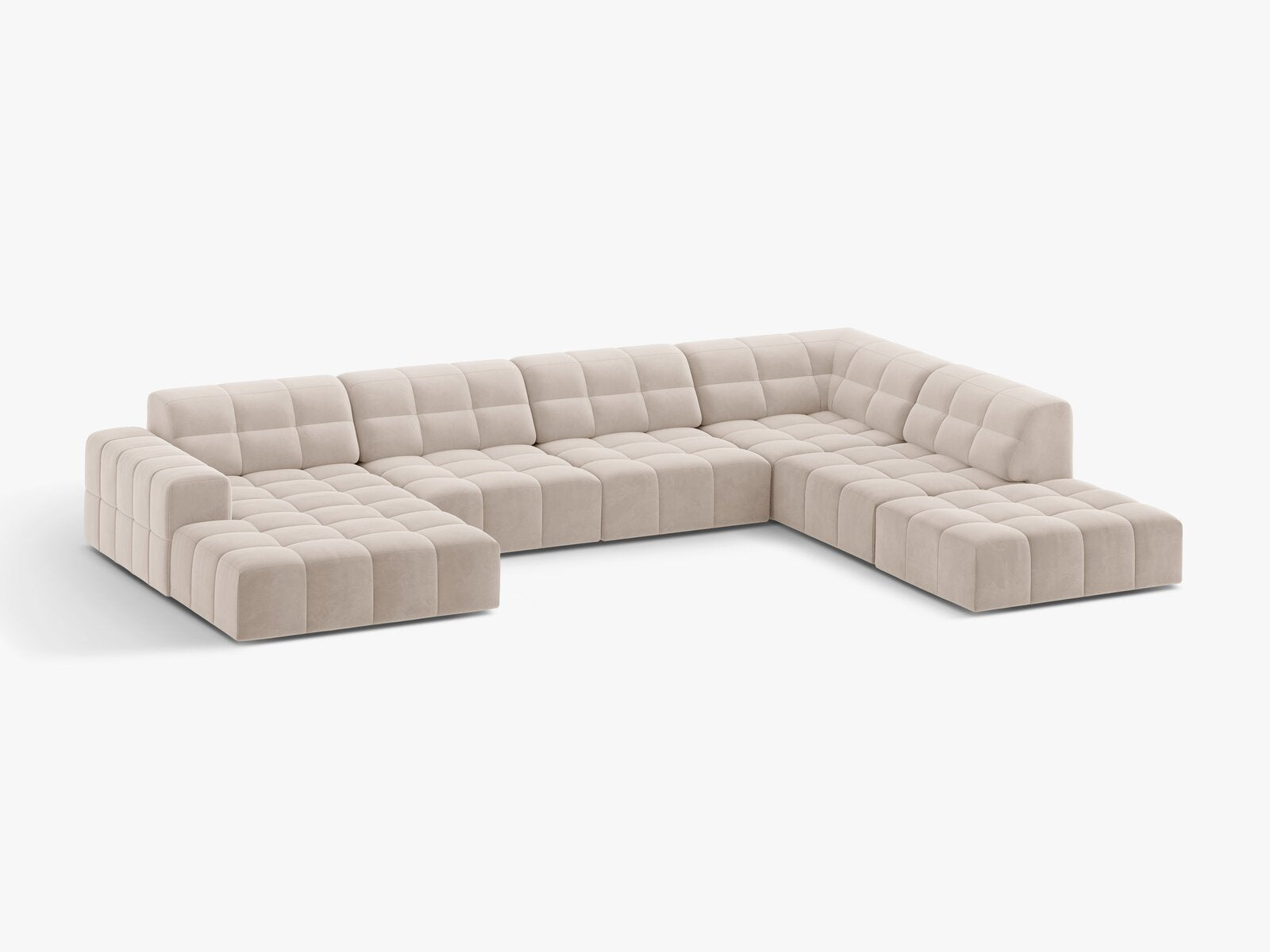 Micadoni Panorama Ecksofa Jennifer 7-Sitzer Rechts Samt Venus Helles Beige