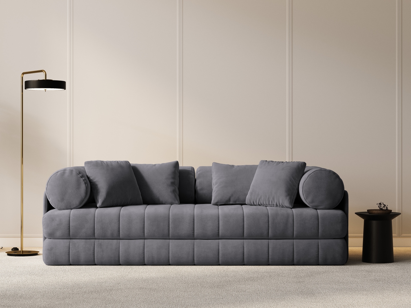 Cosmopolitan Design Schlafsofa Kemi 3-Sitzer Samt Salvador Dunkelgrau