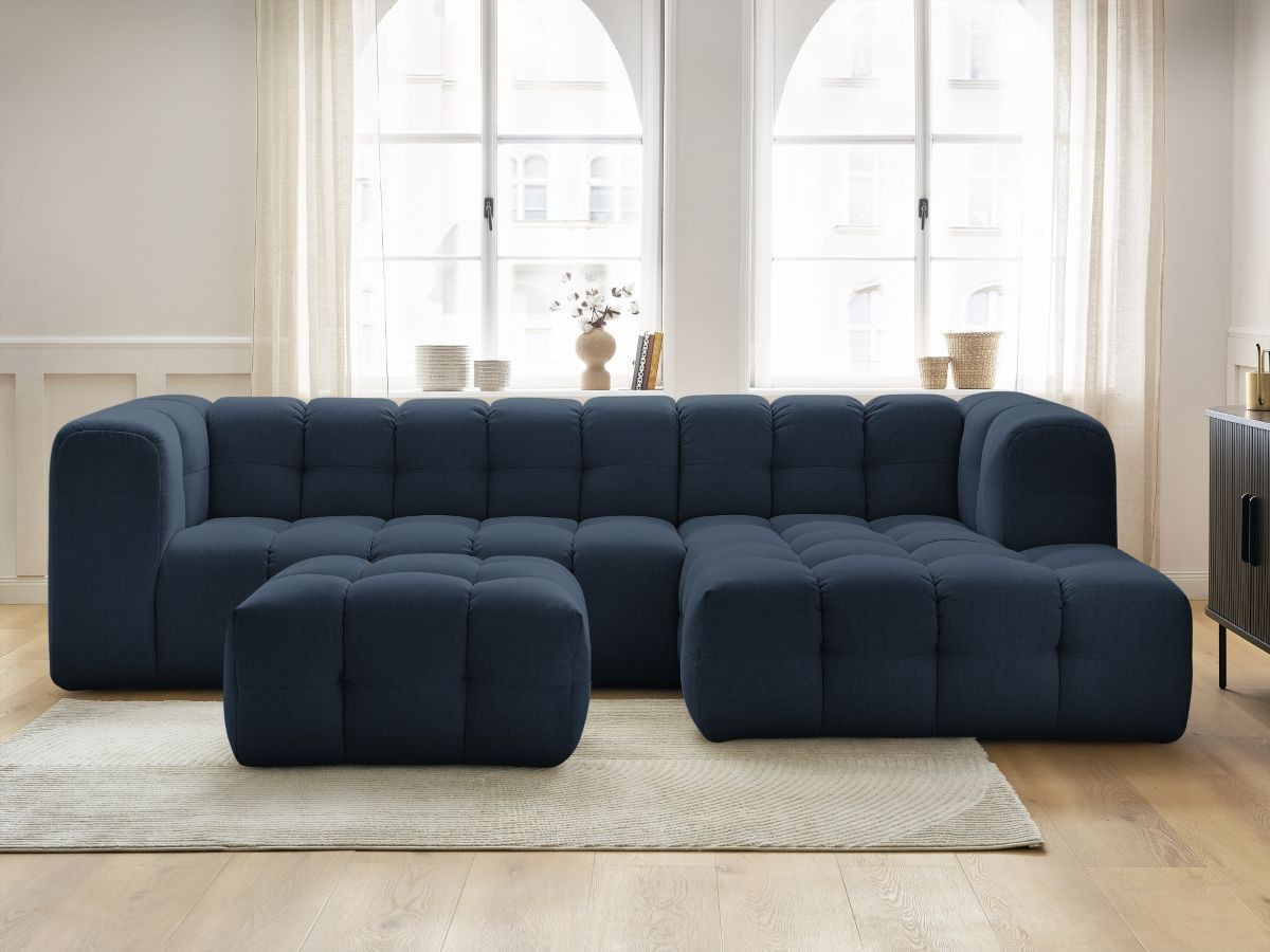 Bobochic Cloud Ecksofa mit Pouf 288 × 184 cm Stoff Dunkelblau Ecke rechts